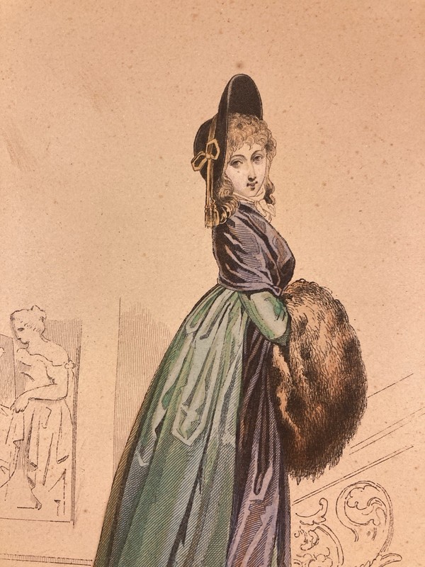 Antique Lithograph -Boilly- Parisienne Directoire- 1798 French Fashion Plate