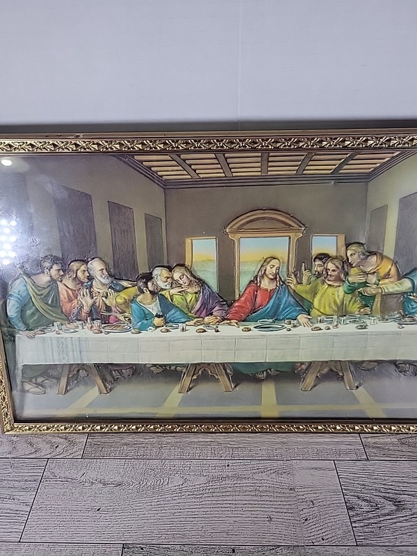 Vintage 3D Image Of Jesus Last Supper Leonardo Da. Vinci Framed VTG 15”x8” gallery