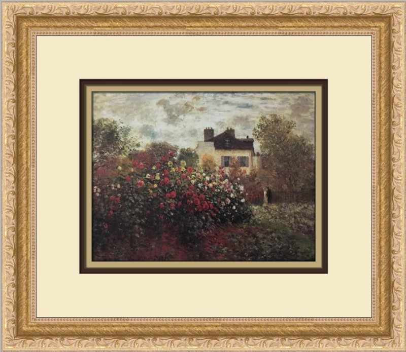 Claude Monet Monet's Garden at Argenteuil with Dahlias Custom Framed Print