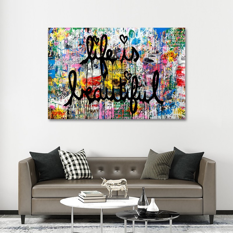 BANKSY Canvas Wall Art " Life Is Beautiful " Framed Canvas Wall Art Decor Print gallery