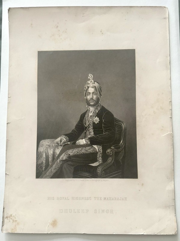 Royal Highness The Maharajah Duleep Singh Antique Engraving Portrait c1860s Sikh