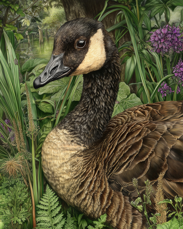 8×10 Canada Goose Portrait in Wetlands Wildlife Art Print – 132278975