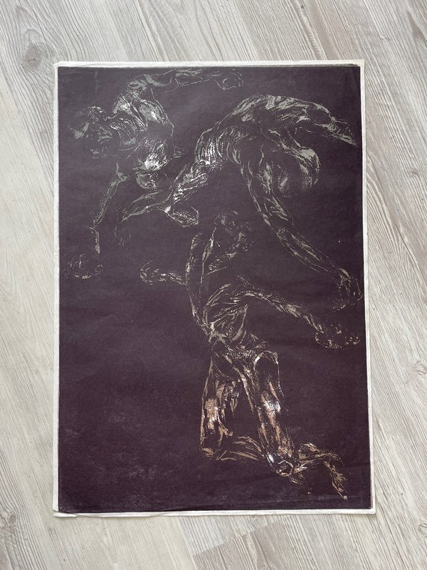 Modern Figurative Etching Thin Paper Abstract