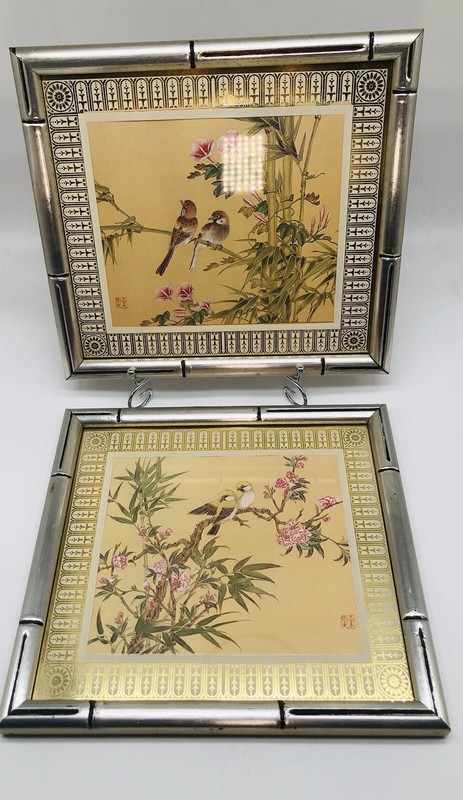 Bird Art Prints By George Nathan 1981 Birds Resting on Berry Branches Set Of Two