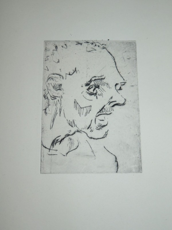 Monique FRELAUT 1912-1946 PORTRAIT ENGRAVING MAN HOLOCAUST SHOAH JUDAICA 1945 c