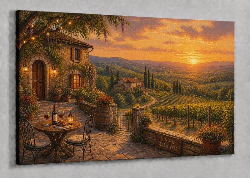 ICE ARMOR Large Canvas 24×36″ Rustic Vineyard Sunset Wall Art Wine Country