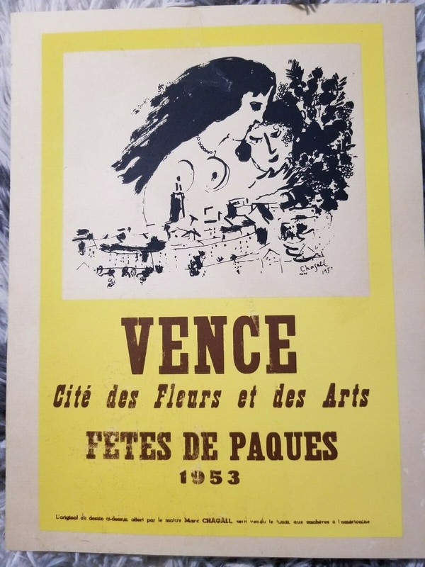 Marc Chagall Poster,Vence Fetes De PaqueOffs.Lithograph,Vintage 1966.Platesigned