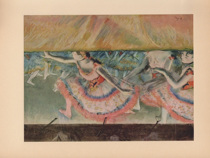 1951 Vintage Degas "The Curtain Falls" Dancers Ballet Color Art Print Lithograph