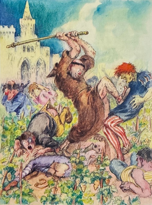 Louis Icart — Monk Defends the Wine. Original Copper-plate Heliogravure, 1936