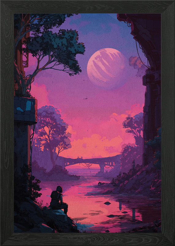 Pink Sky River Digital Art Framed Wall Art Poster Canvas Print Picture