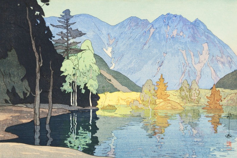 Hodakayama by Yoshida Hiroshi Canvas Art Print, Mount Hodaka Japanese Woodcut