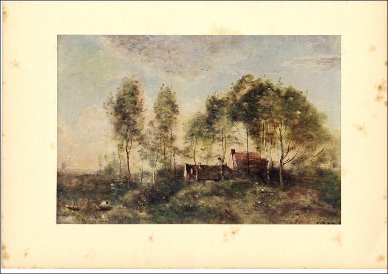 1912 Vintage Print Jean Corot The Fishermans Hut 1871 Fine Art Fishing Trees