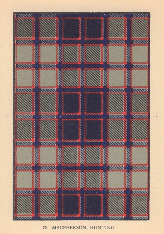 Macpherson, Hunting. Scottish Clan Tartan. SMALL 8×11.5cm 1937 old print