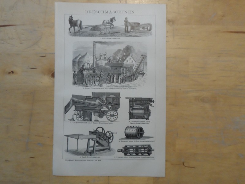 Genuine(1893) Woodblock Threshing Engine Steam Threshing Machine (B13)