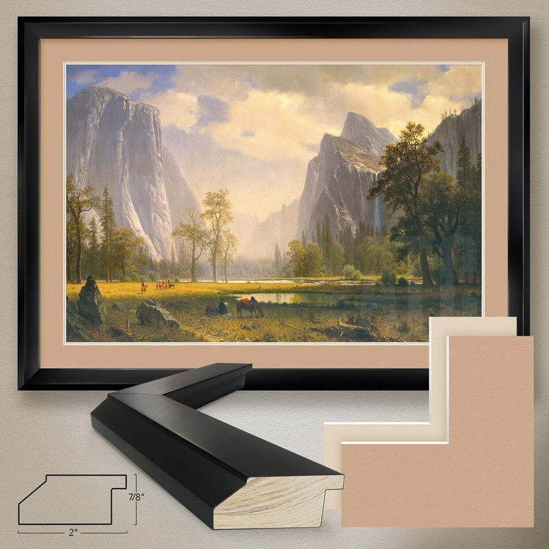 44Wx32H»: LOOKING UP THE YOSEMITE by A BIERSTADT – DOUBLE MATTE, GLASS and FRAME