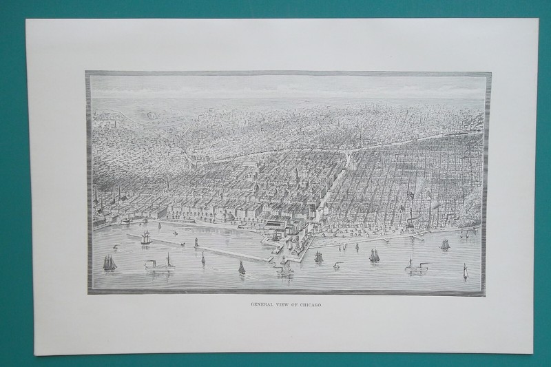 CHICAGO Illinois Bird’s Eye View – 1893 Antique Print