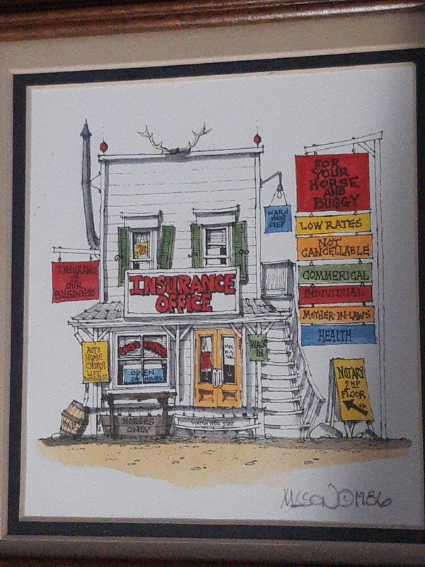 VTG Roger Mason Signed Watercolored Print "Insurance Office" 1986 Artwork #195