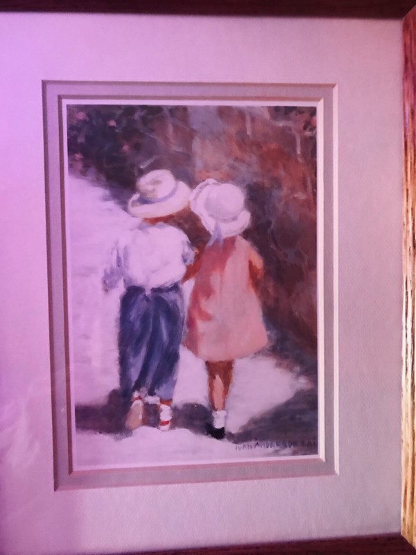 Vintage IVAN ANDERSON S.A.I. Art Print “SECRETS” Wood Frame Double Matted SIGNED gallery