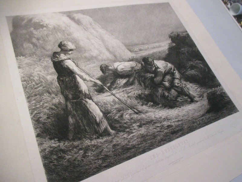 Le Couteux after Jean F Millet Les Botteleurs Engraving antique