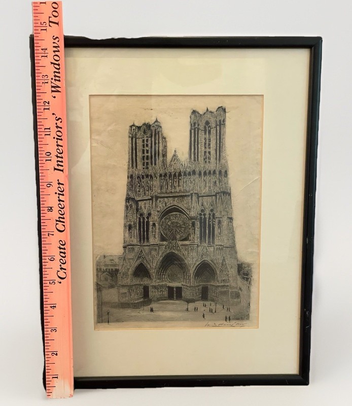 Original Etching-NOTRE DAME France Pencil Signed by Artist Framed 11.5x14.5 gallery