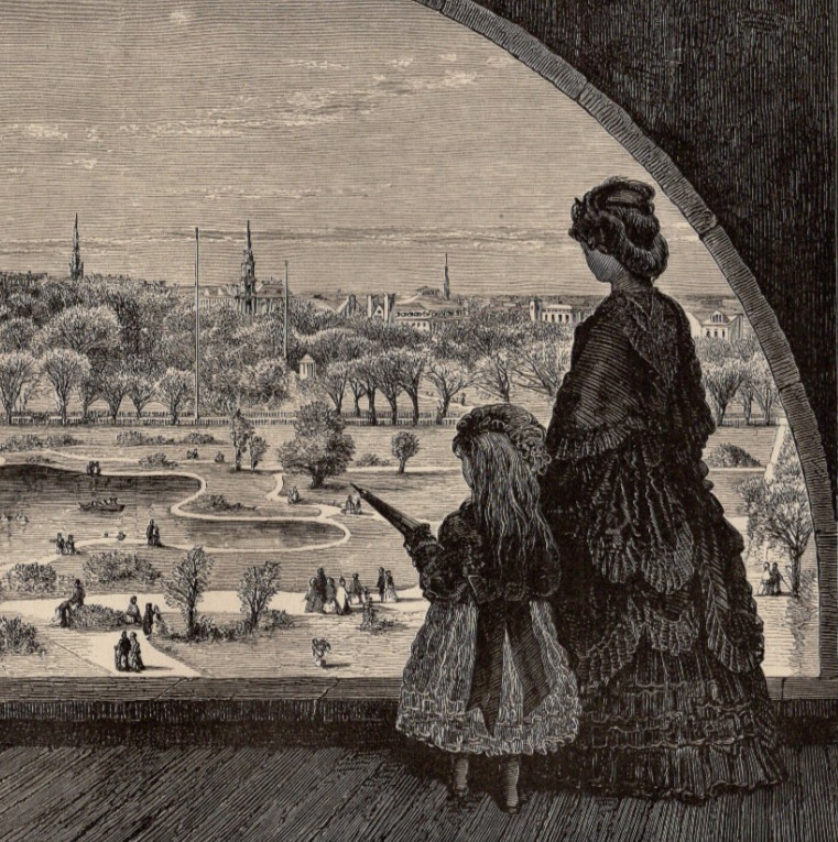 BOSTON MASSACHUSETTS – Steeple of Arlington Street Church 1872 Wood Engraving