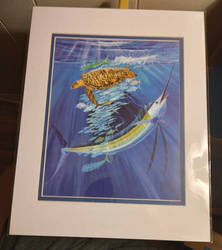 Guy Harvey ‘Touche’ Swordfish Turtle 11″ x 14» Matted Mini Print Lithograph