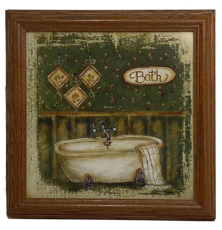 2 pc Grace Pullen Framed Bathroom Art Prints Wall Hanging Bathtub Sink 12” x 12” gallery