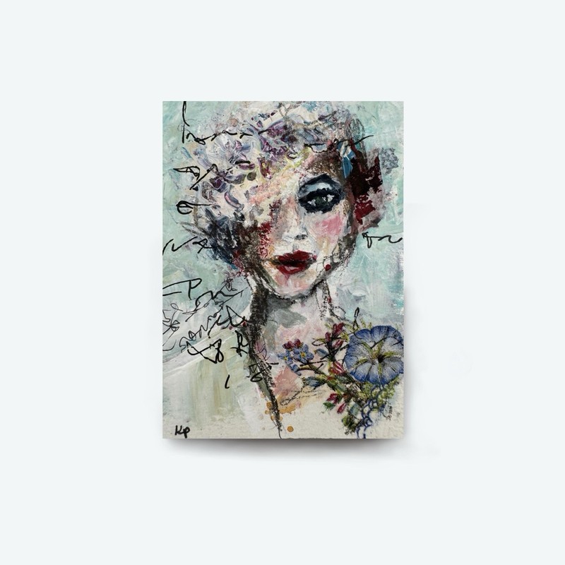 Original ACEO Painting Mixed Media Abstract Woman Collectible Miniature Art