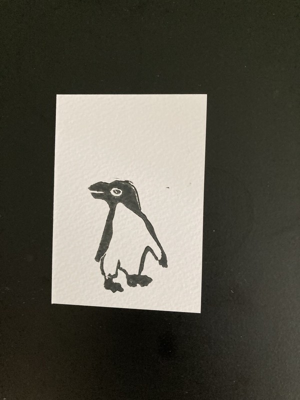 Original ACEO Penguin (3) Lino Print, 1 of 1, 2.5 x 3.5 inches
