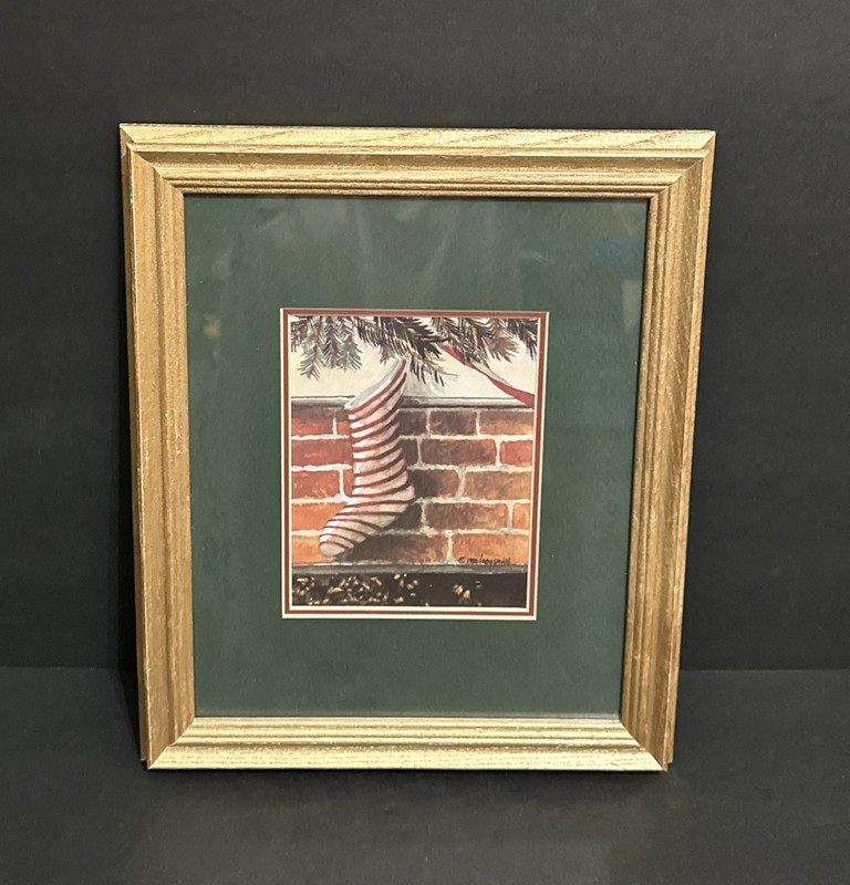 2 pc. Set SIGNED Christmas Mantel Art Print Matted & Framed, A. Smith, 10”x 12” gallery