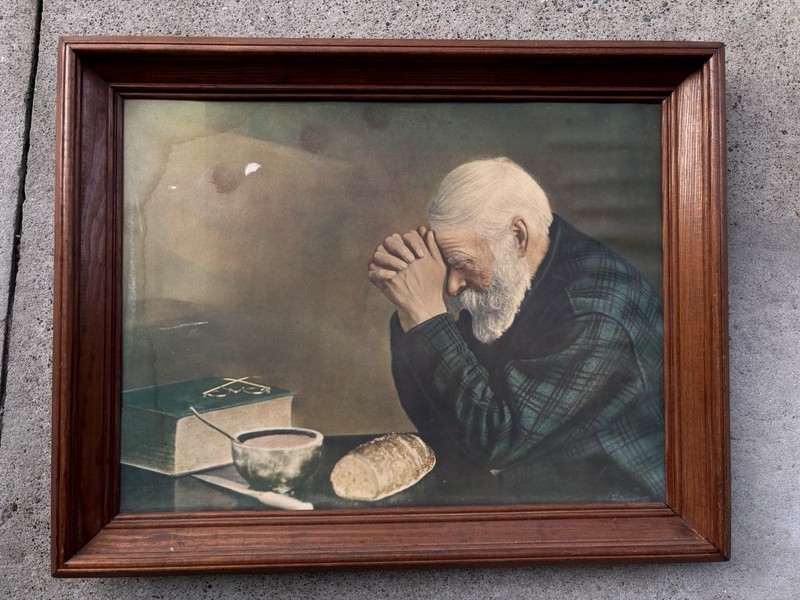 Large Vintage Grace Praying Man Picture. 19×24” READ
