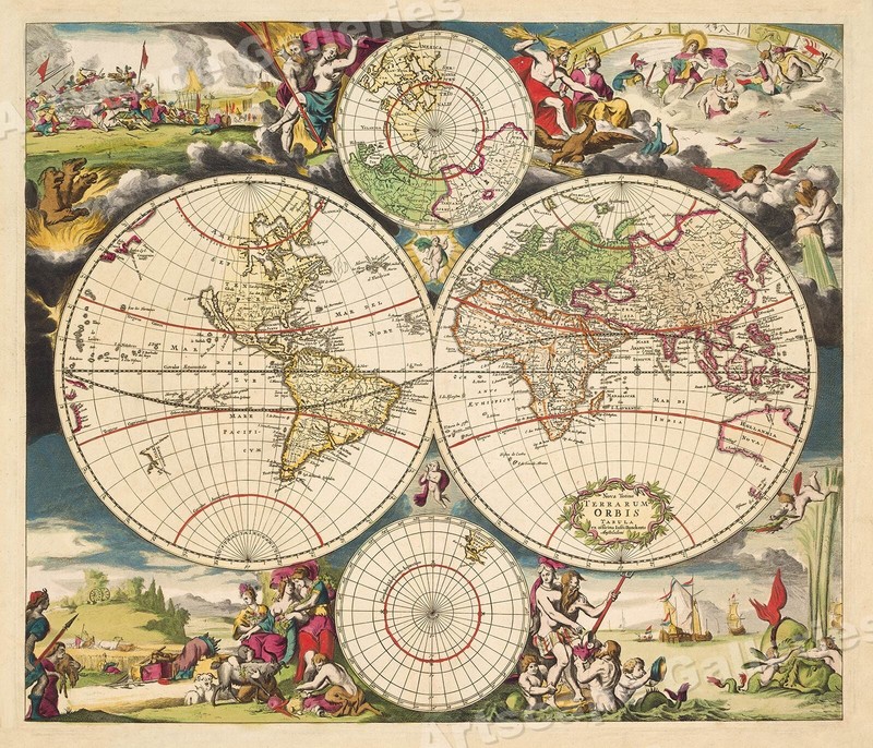 1703 Map of the World – Vintage Style Illustrated Wall Map – 20×24