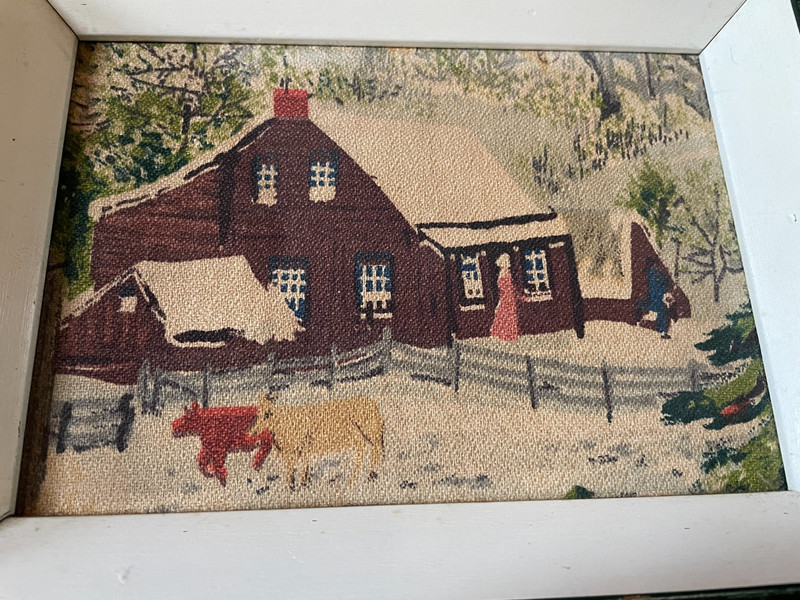2 VINTAGE GRANDMA MOSES FRAMED PICTURES THE OLD FARMHOUSE & SNOWBOUND 8″ 6″ X 1
