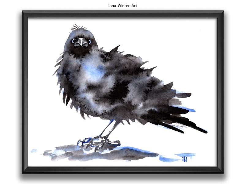 Personalised Watercolor Cute Crow «Bad Hair Day» Painting Print by Ilona Winter
