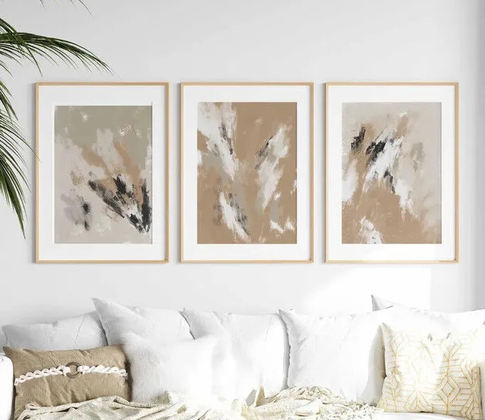 Abstract Gallery Wall Art Set of 3 Neutral Posters Living Room Bedroom Pictures gallery