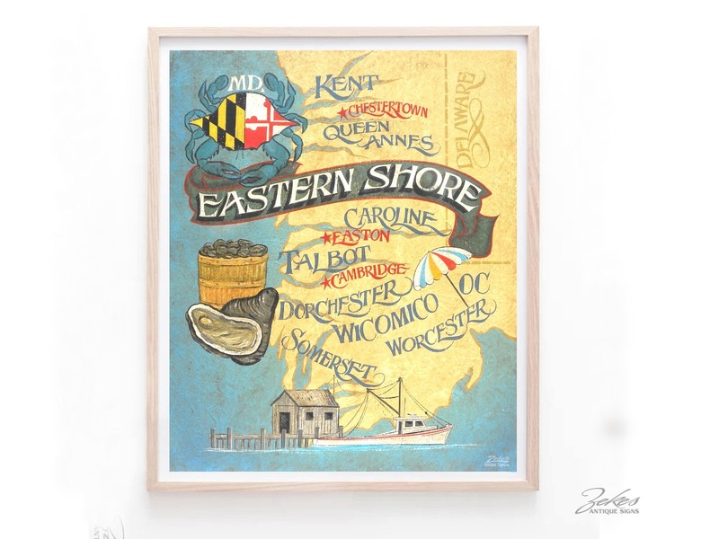 Maryland Eastern Shore Map style Print decor print vintage style art md