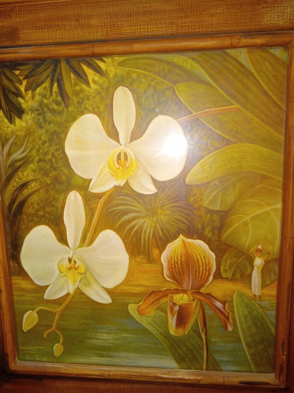 Edna Reindel Framed Floral Art Print With Bamboo Type Frame 17" x 18.5" gallery