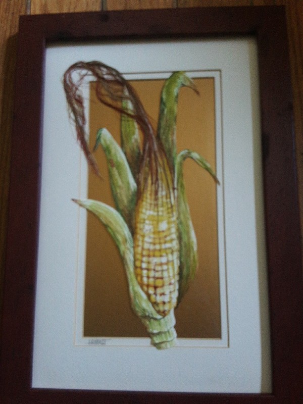 MIXED MEDIA ART String & Watercolor CORN Signed FRAMED Shirley Hammett 3D ART