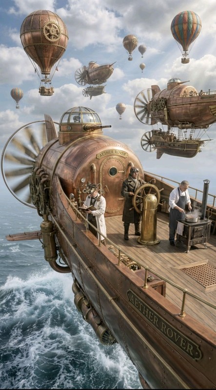 steampunk airship race to France 12×8 inch print
