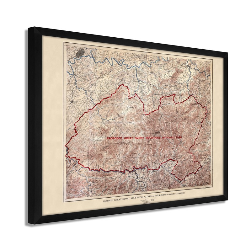 1926 Proposed Great Smoky Mountains National Park Map – Framed Vintage Wall Art