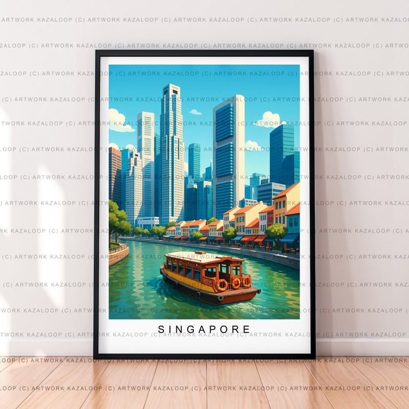 Singapore Unframed Illustration Print Singapore Poster Art River Travel Artwork