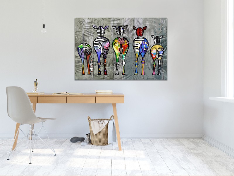 Abstract Zebra Family Art Grey leaves canvas print art wall framed or print only gallery