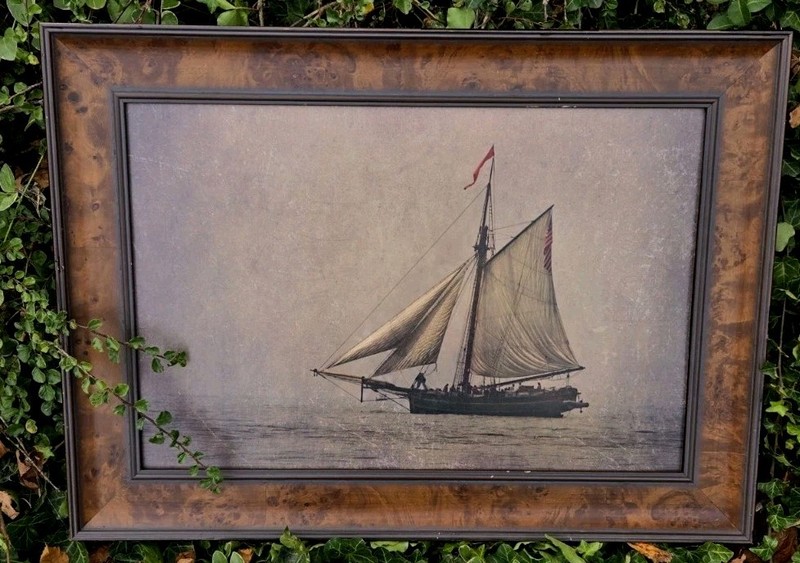FRAMED Print Sailboat Boat Nautical Beach Ocean Vintage Style Wall Art 29.5X21.5