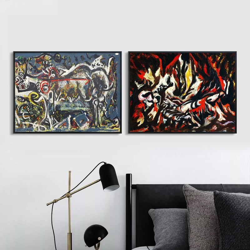 Framed Canvas Wall Art Combo Painting 2 Pieces by Jackson Pollock 20"x24" Each gallery
