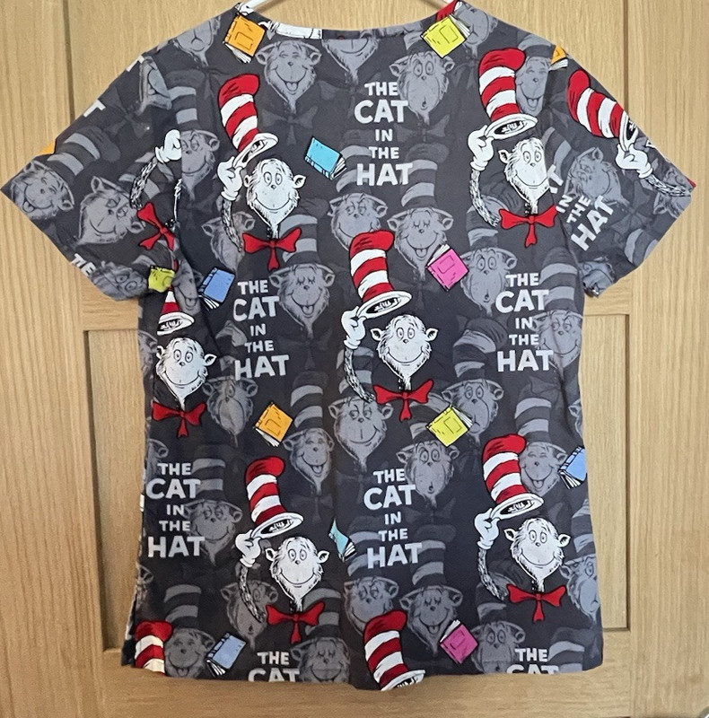 Dr. Seuss cat in a hat multicoloured Print cotton scrub Top