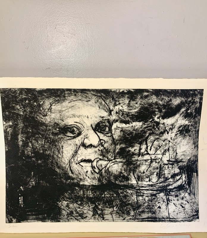 Original Expressionist Etching Print «Satchmo» Louis Armstrong Signed 1992 Imp