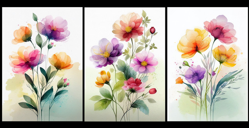A3 Size Print Set of 3 Flowers Botanical Floral Wall Art Home Decor Poster