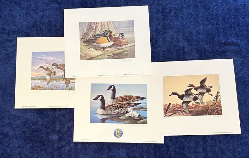 4 Georgia Duck Stamp Prints w/stamps 1985, 86, 87, 88 Waterfowl Art Dan Smith GA