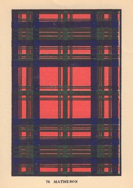 Matheson. Scottish Clan Tartan. SMALL 8×11.5cm 1937 old vintage print picture