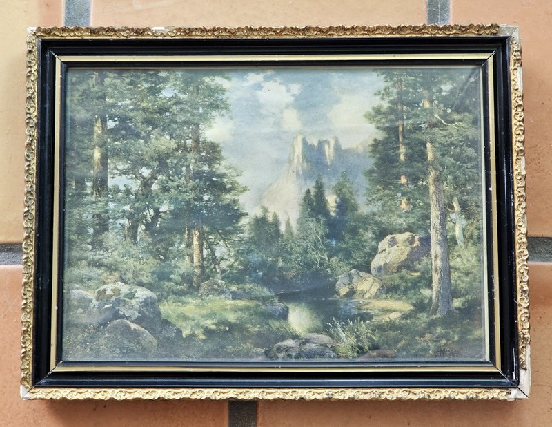 1930s Lithograph Hudson River THOMAS MORAN, Sentinel Rock Yosemite National Park gallery